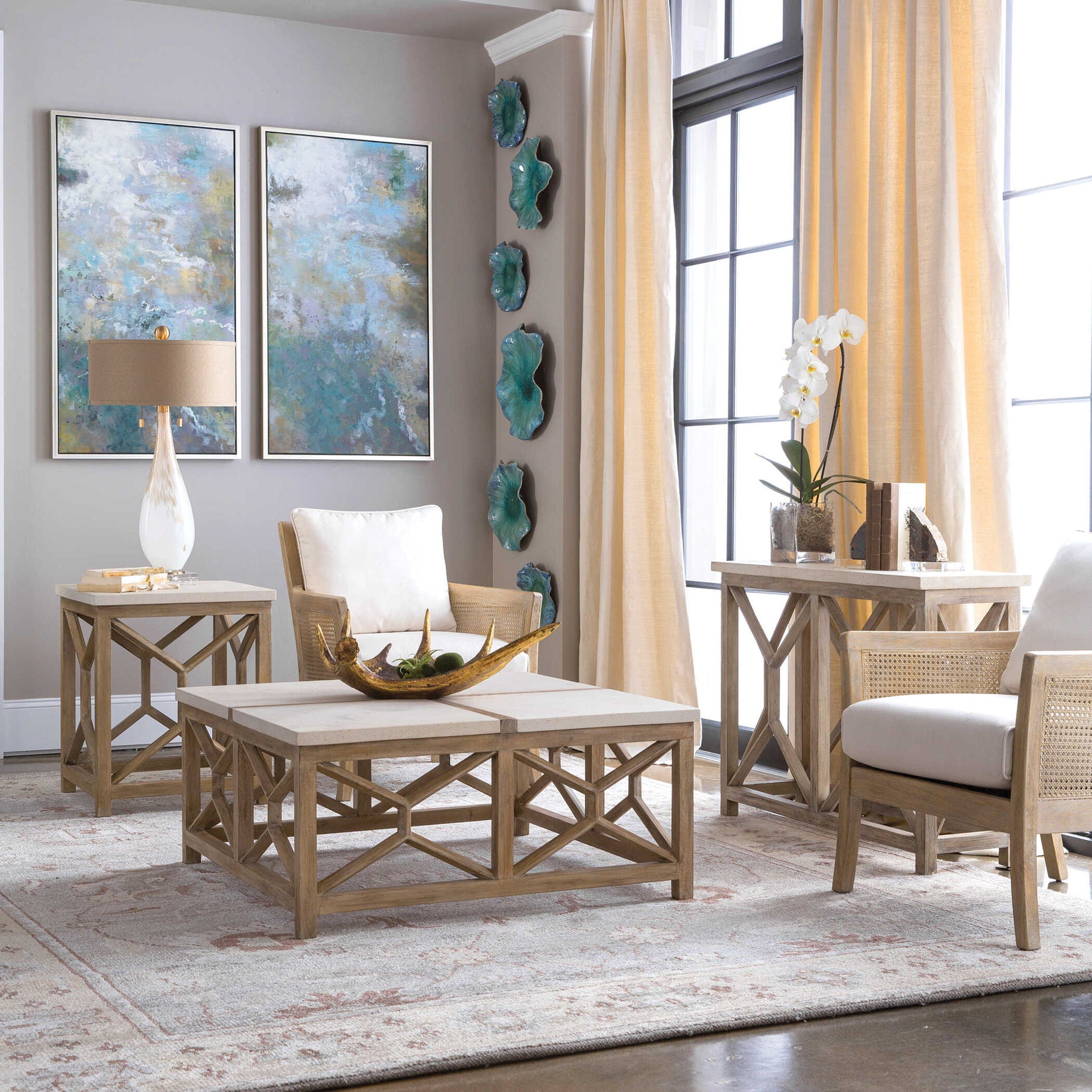 Catali - Stone End Table - White & Light Brown - Image 2