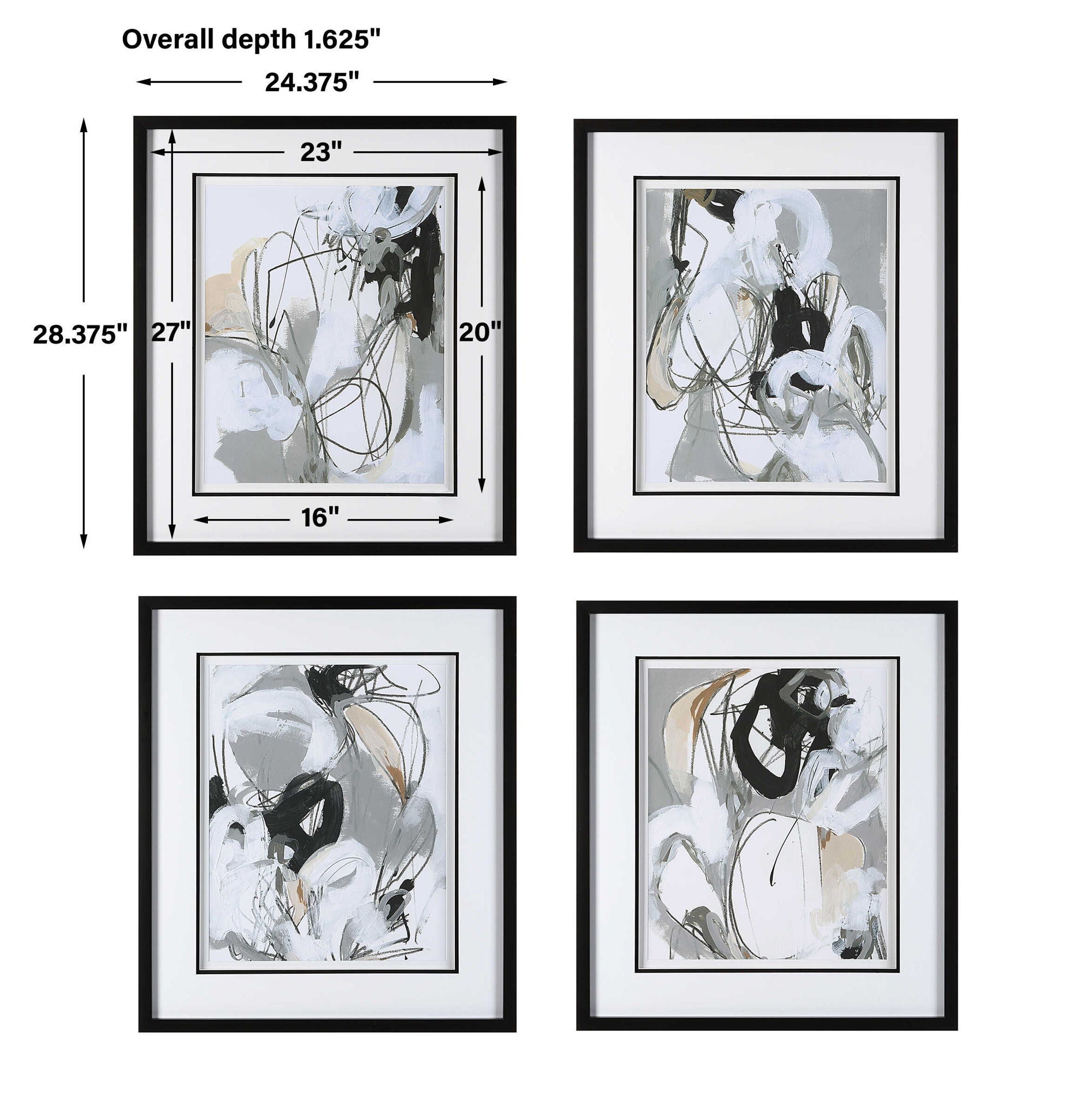 Tangled Threads - Abstract Framed Prints (Set of 4) - Pearl Silver - Image 2