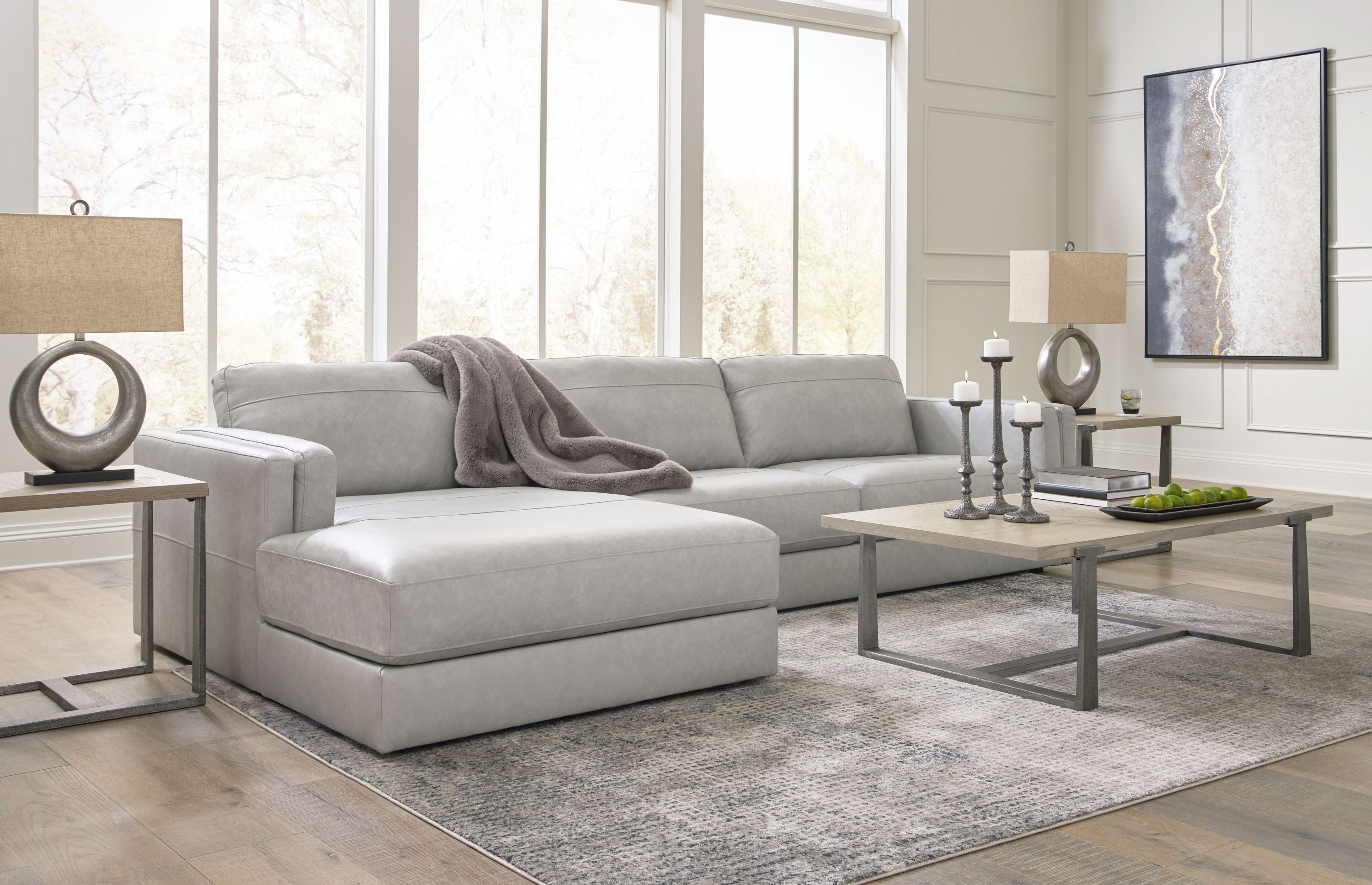 Amiata - 2-Piece Sectional With Laf Corner Chaise - Leather Match - Glacier - Image 2