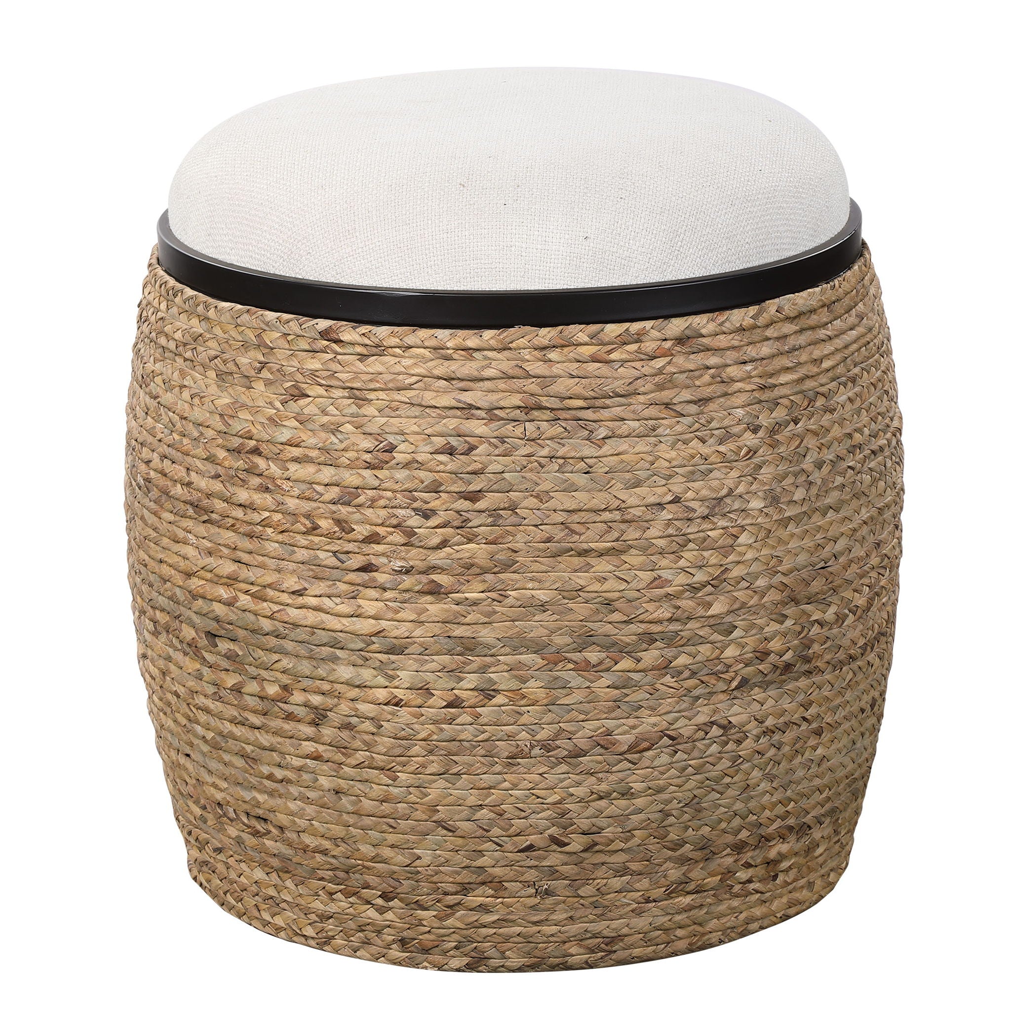 Island – Straw Accent Stool – White & Light Brown
