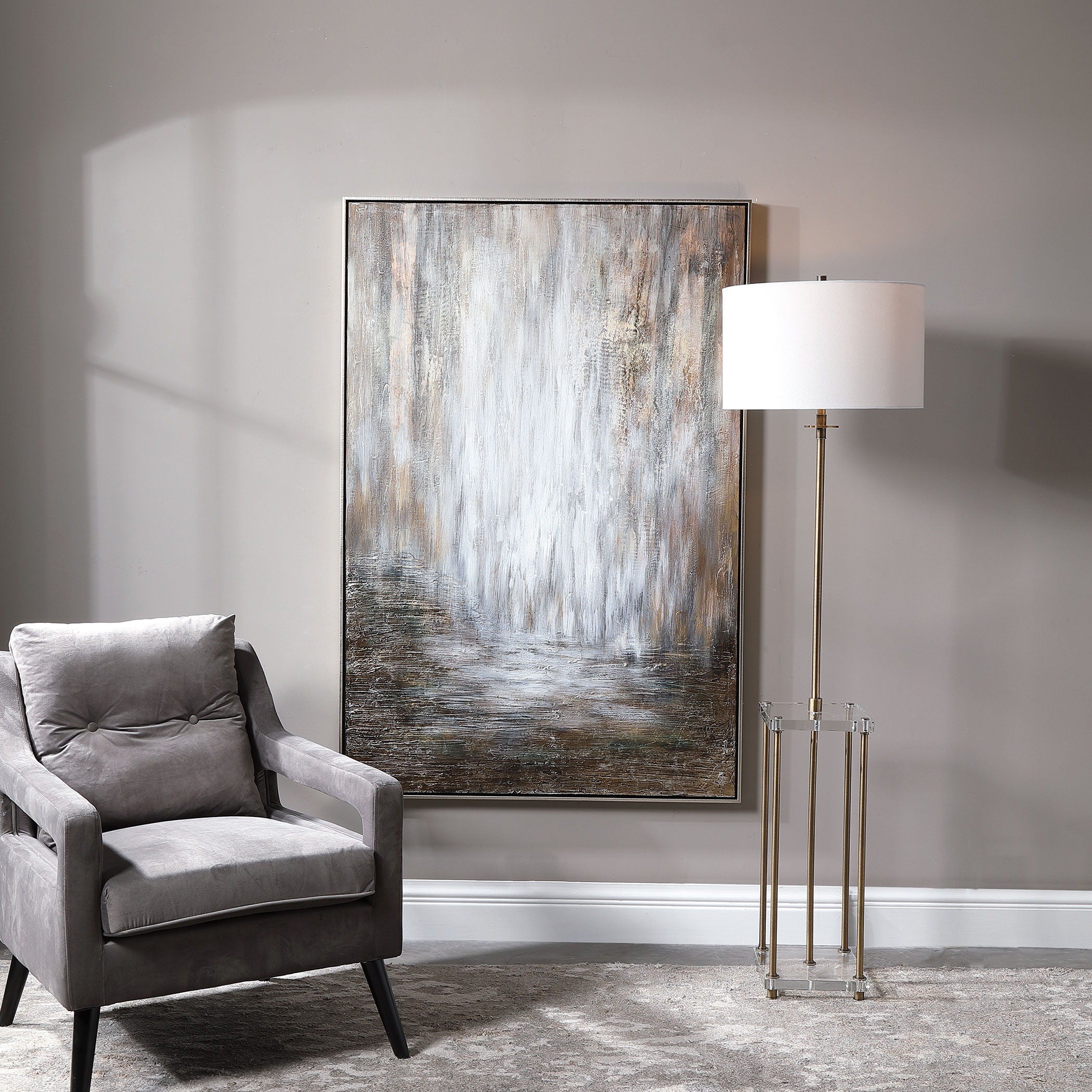 Desert Rain - Hand Painted Abstract Art - Pearl Silver - Image 2
