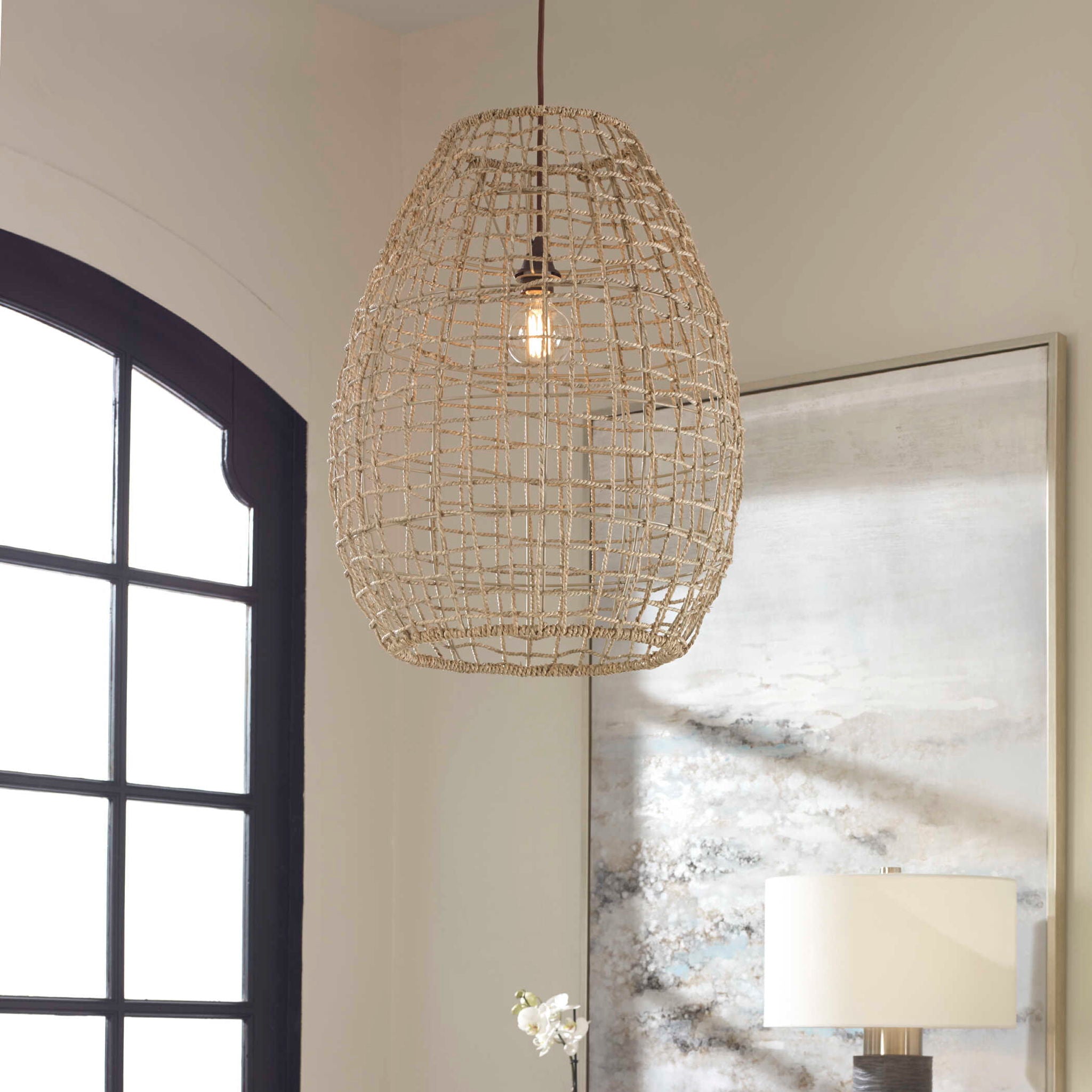 Cross - Weave 1 Light Pendant - Beige - Image 2