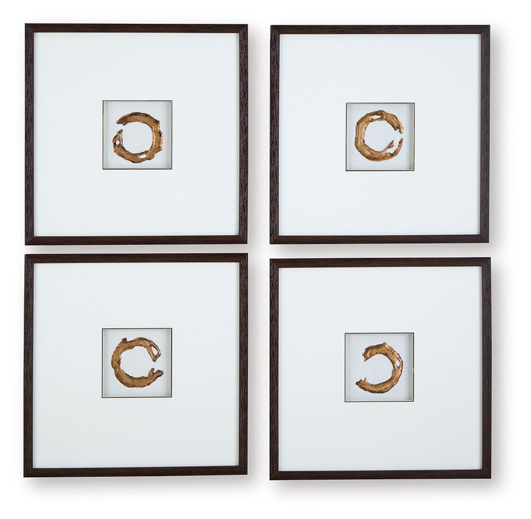 Dallbourne – Wall Art Set (Set of 4) – White / Gold Finish