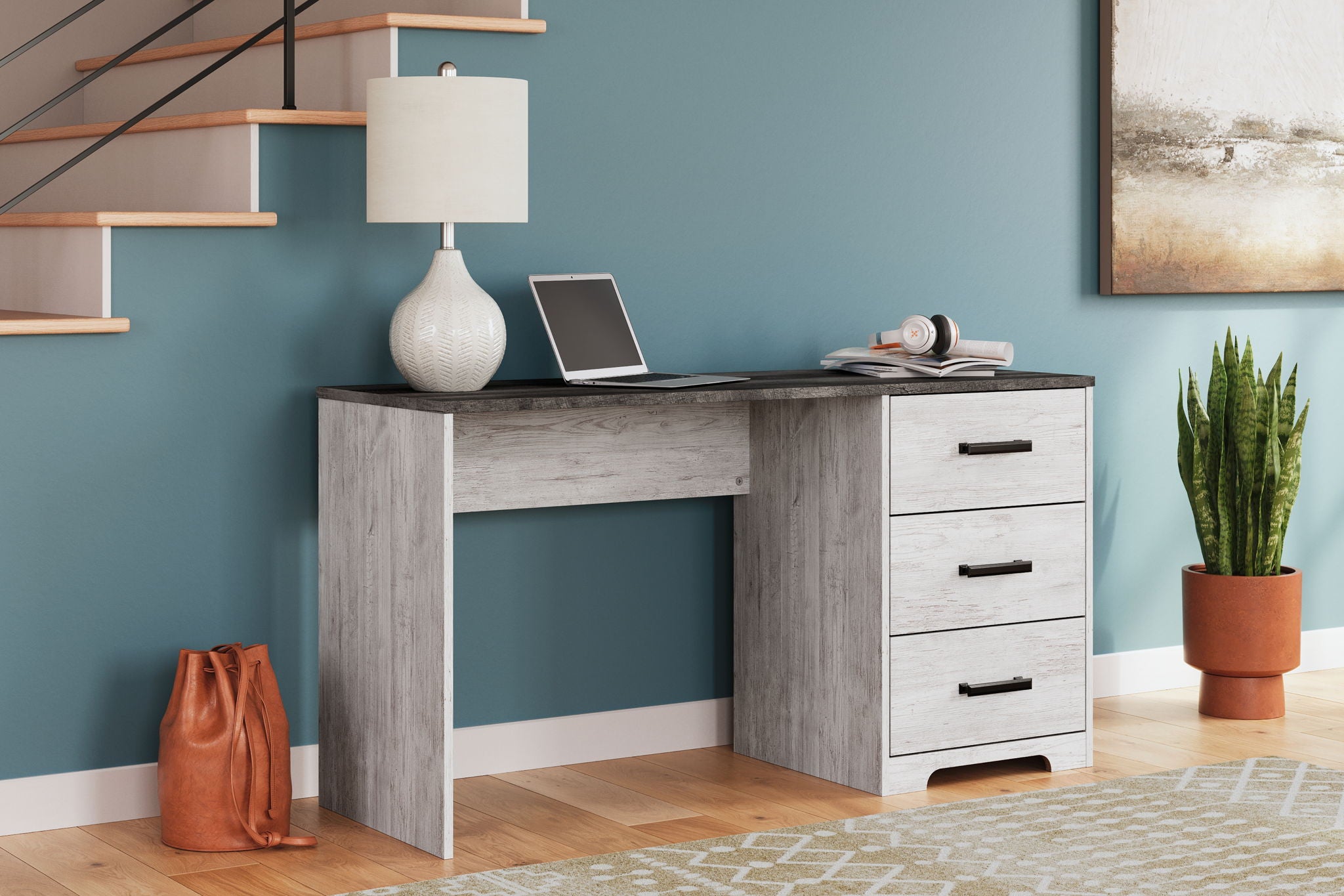 Shawburn - Home Office Desk - White / Dark Charcoal Gray - Image 2