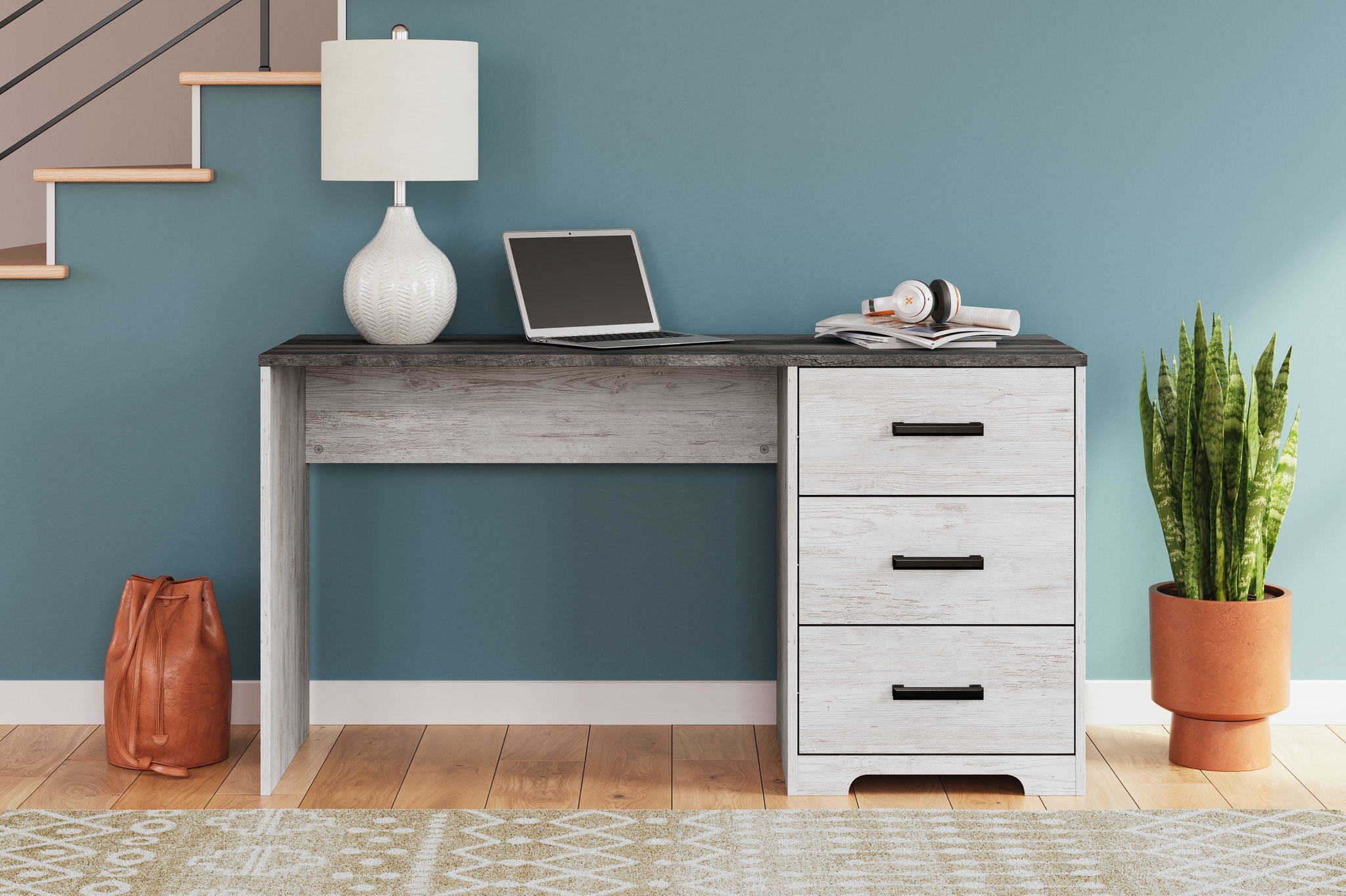 Shawburn - Home Office Desk - White / Dark Charcoal Gray - Image 3