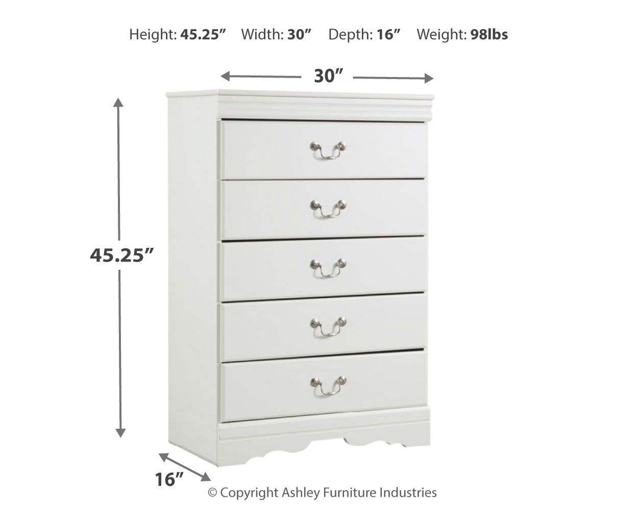 Anarasia - Five Drawer Chest - White - Image 2