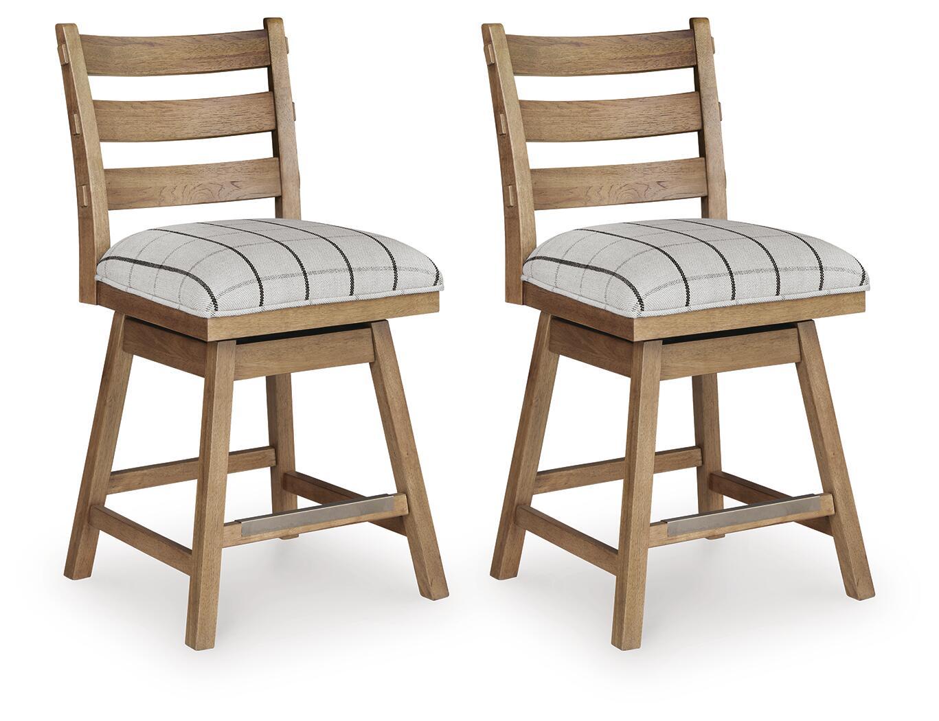 Ridgester – Upholstered Swivel Barstool (Set of 2) – Light Brown