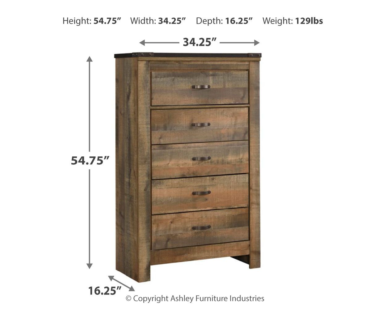 Trinell - Five Drawer Chest - Brown - Image 2
