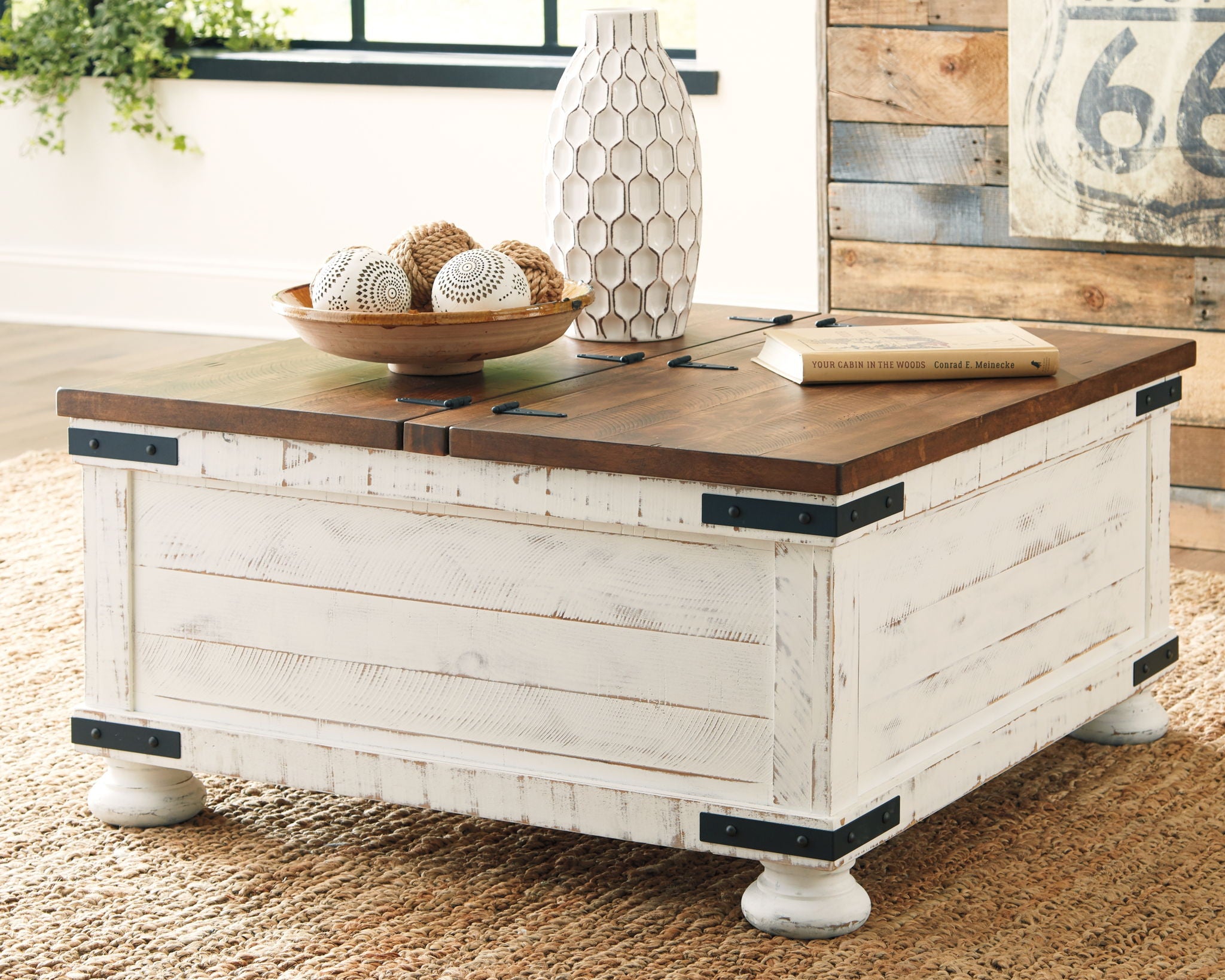 Wystfield - Cocktail Table with Storage - White / Brown - Image 2