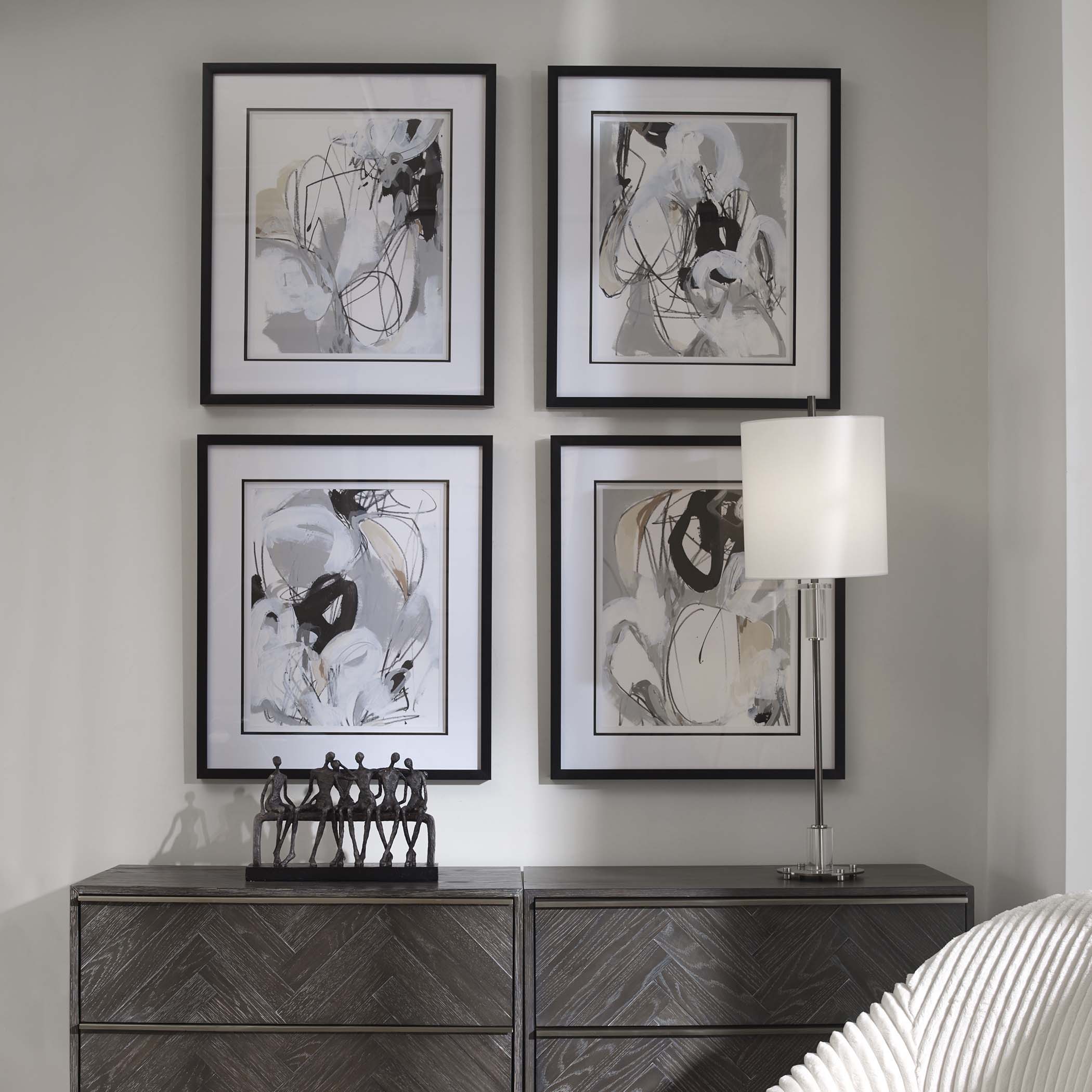 Tangled Threads - Abstract Framed Prints (Set of 4) - Pearl Silver - Image 3