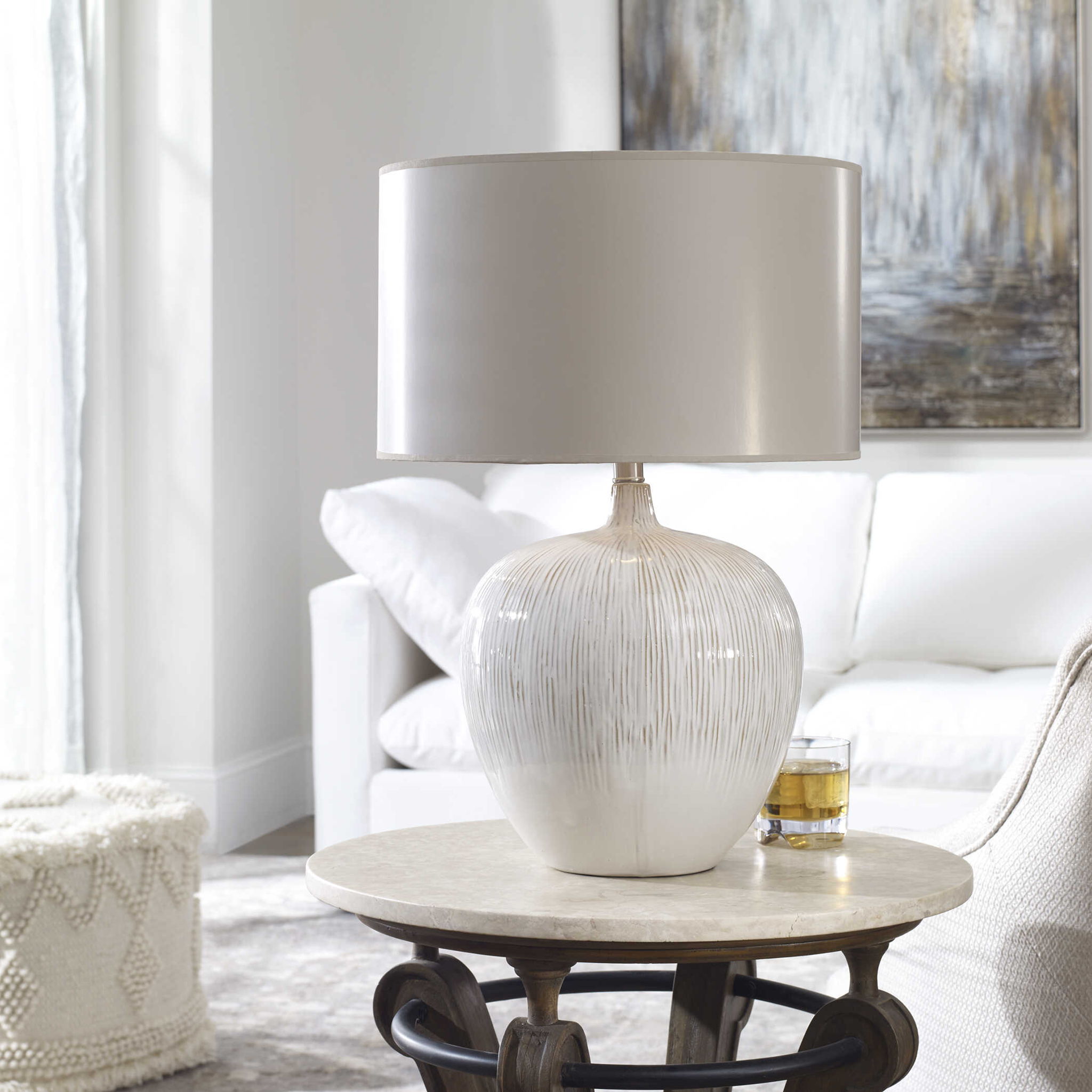 Georgios - Textured Ceramic Lamp - White - Image 2