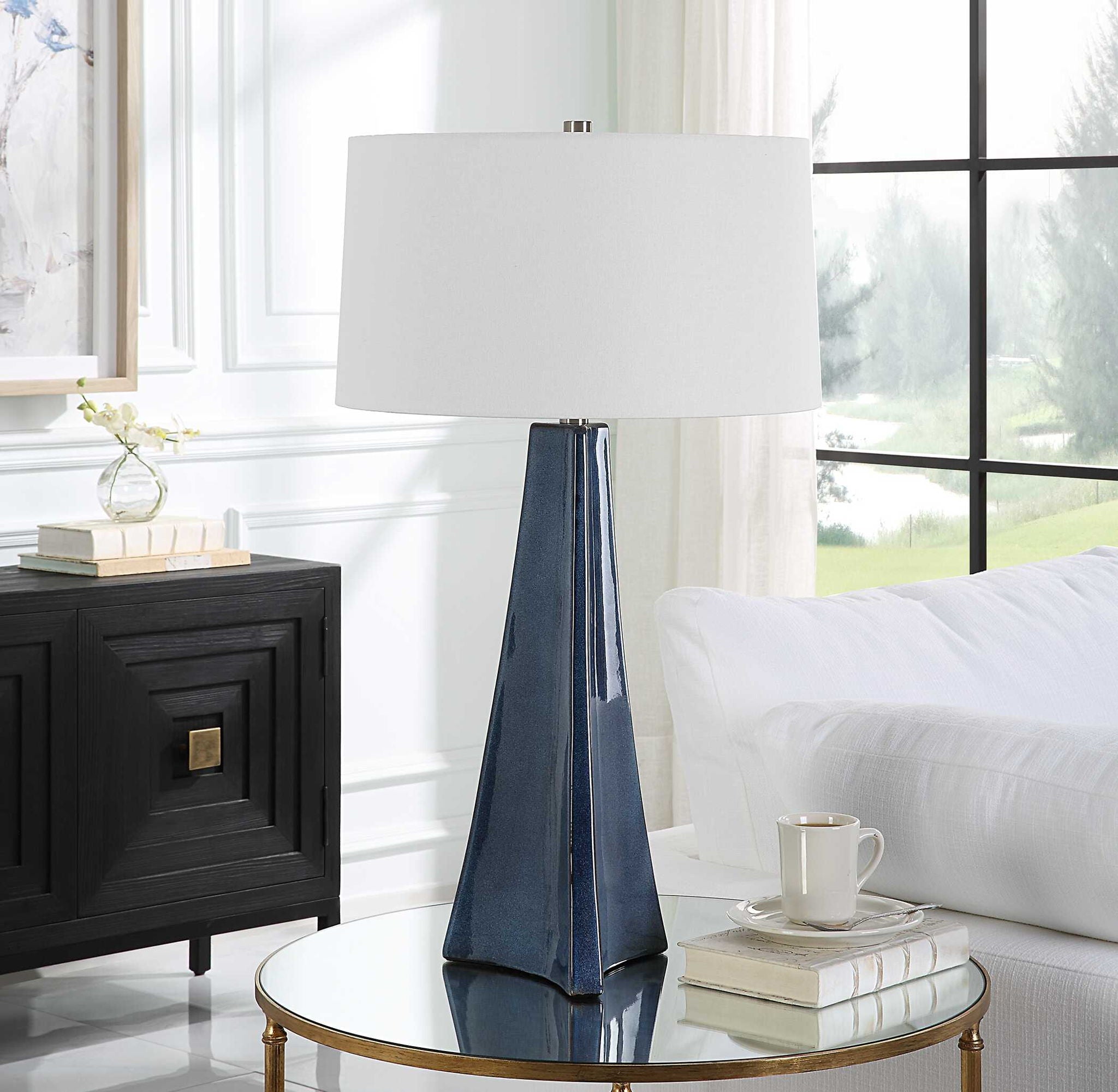 Teramo - Scalloped Ceramic Table Lamp - Blue - Image 2