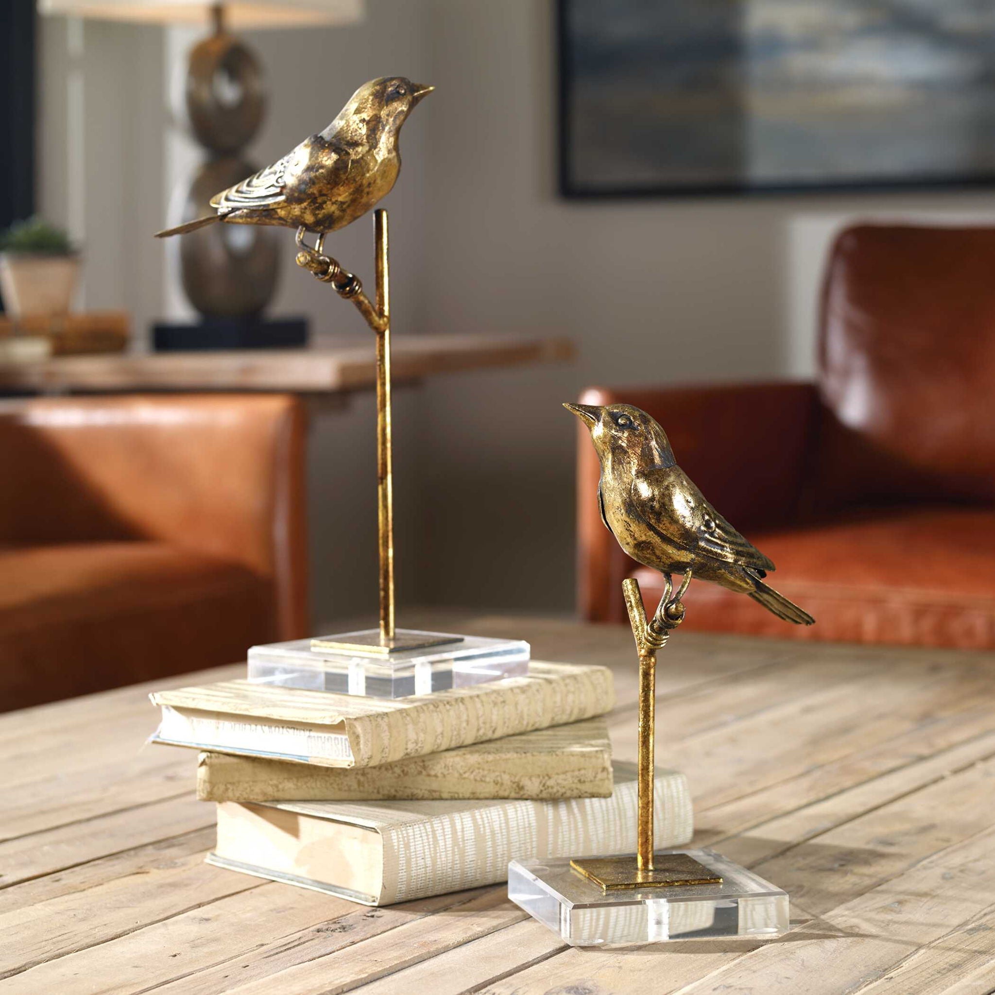 Passerines - Bird Sculptures (Set of 2) - Light Brown - Image 2