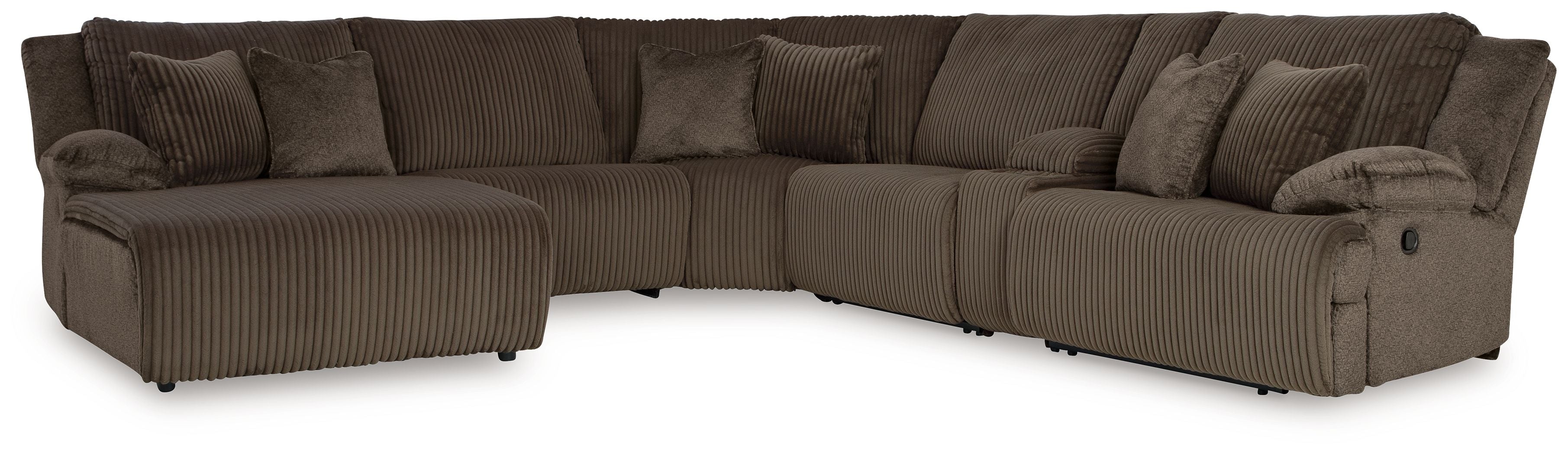 Top Tier – 6-Piece Reclining Sectional With Laf Press Back Chaise – Fabric – Chocolate