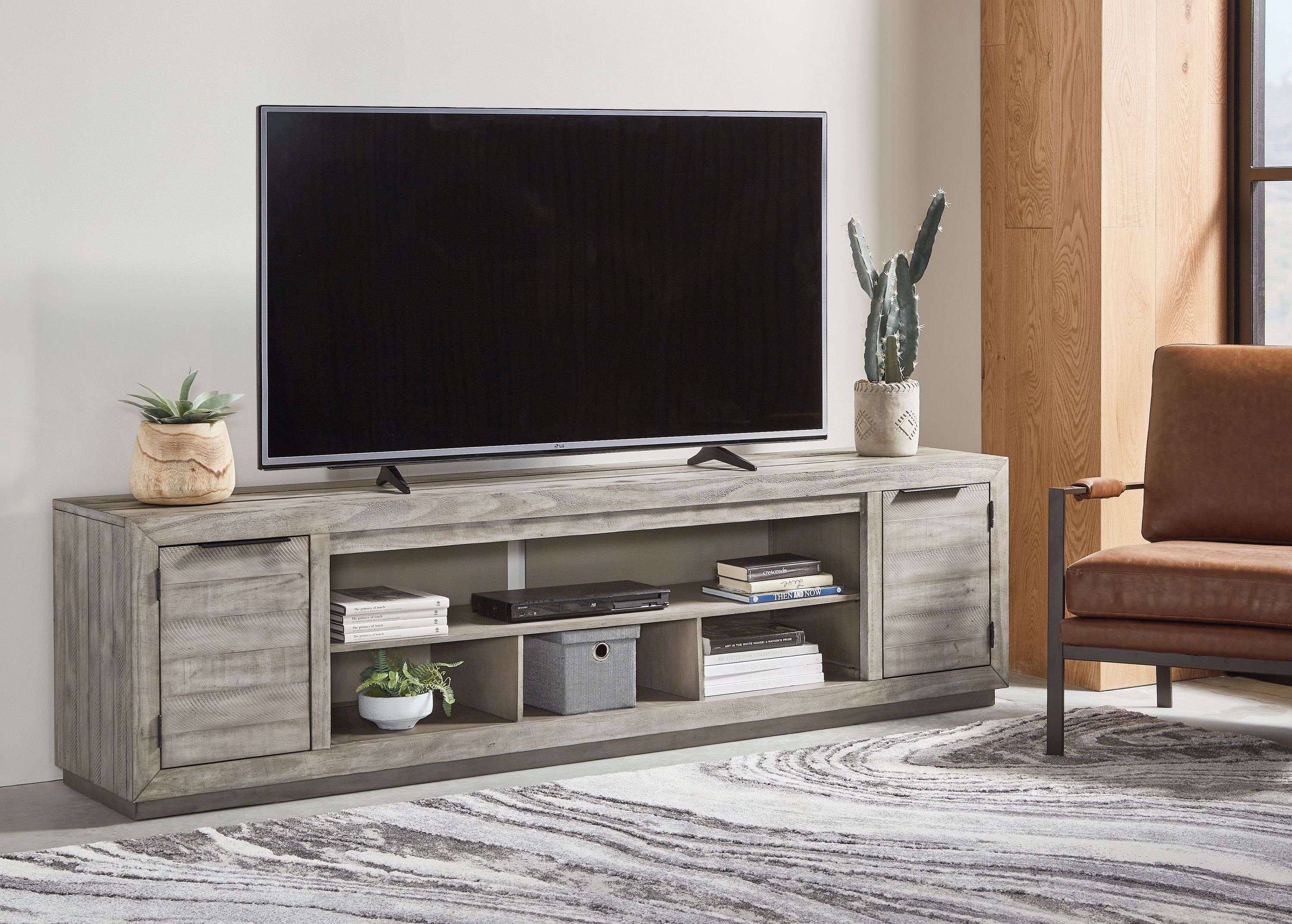 Naydell - XL TV Stand w/Fireplace Option - Gray - Image 2