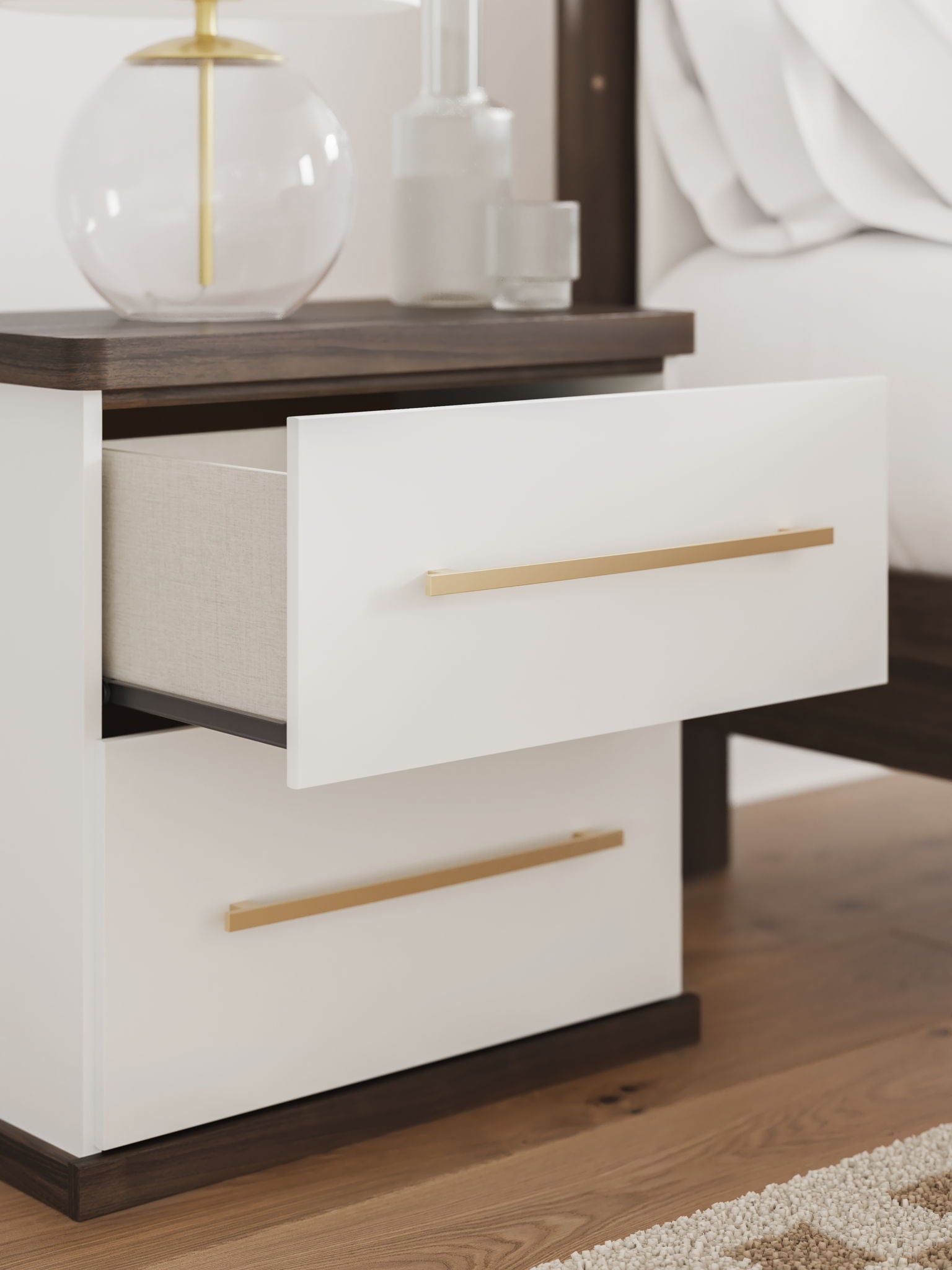 Kendanport - Two Drawer Night Stand - Brown / White - Image 2