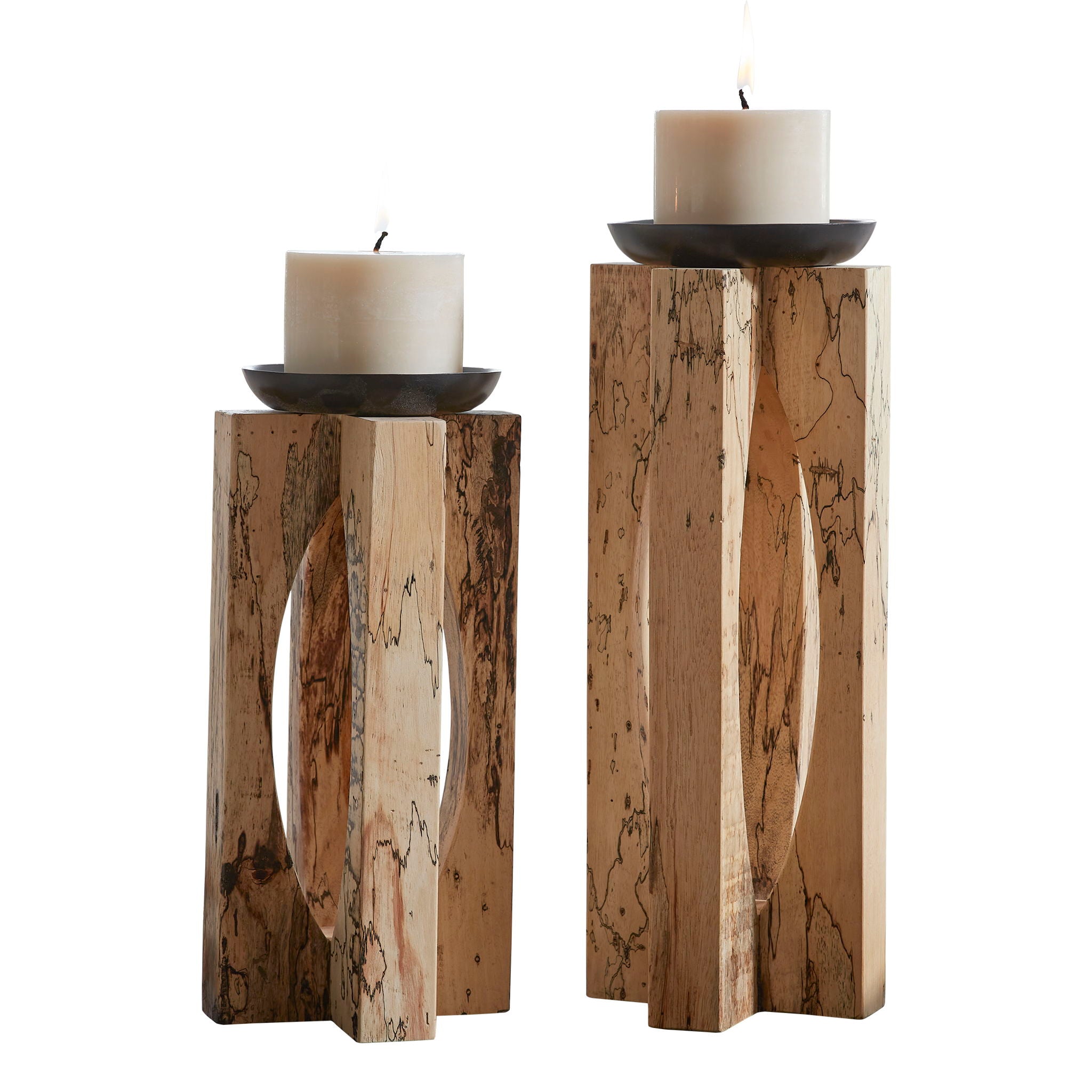 Ilva – Wood Candleholders (Set of 2) – Light Brown