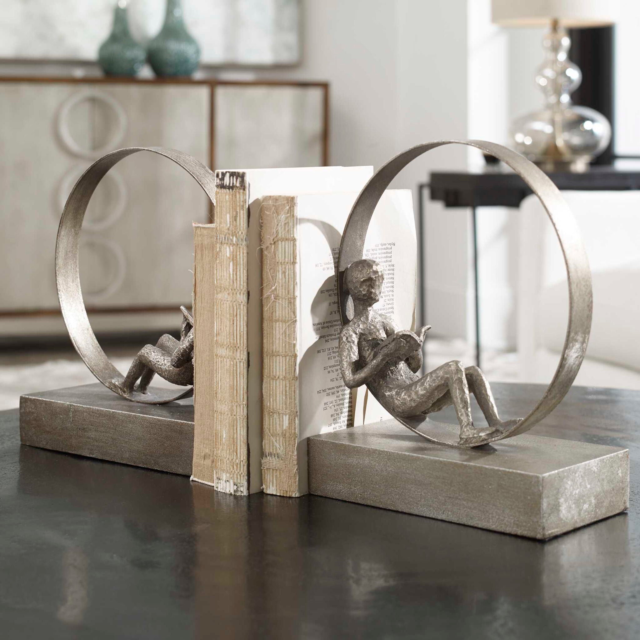 Lounging Reader - Antique Bookends (Set of 2) - Dark Brown - Image 2