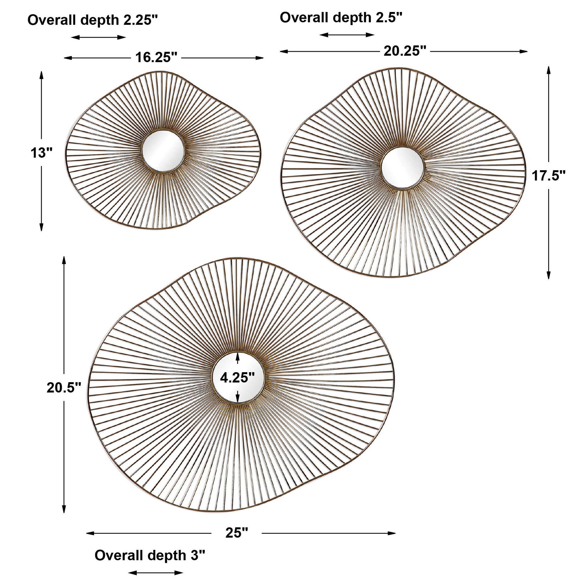 Avarie - Metal Wall Art (Set of 3) - Gold - Image 2