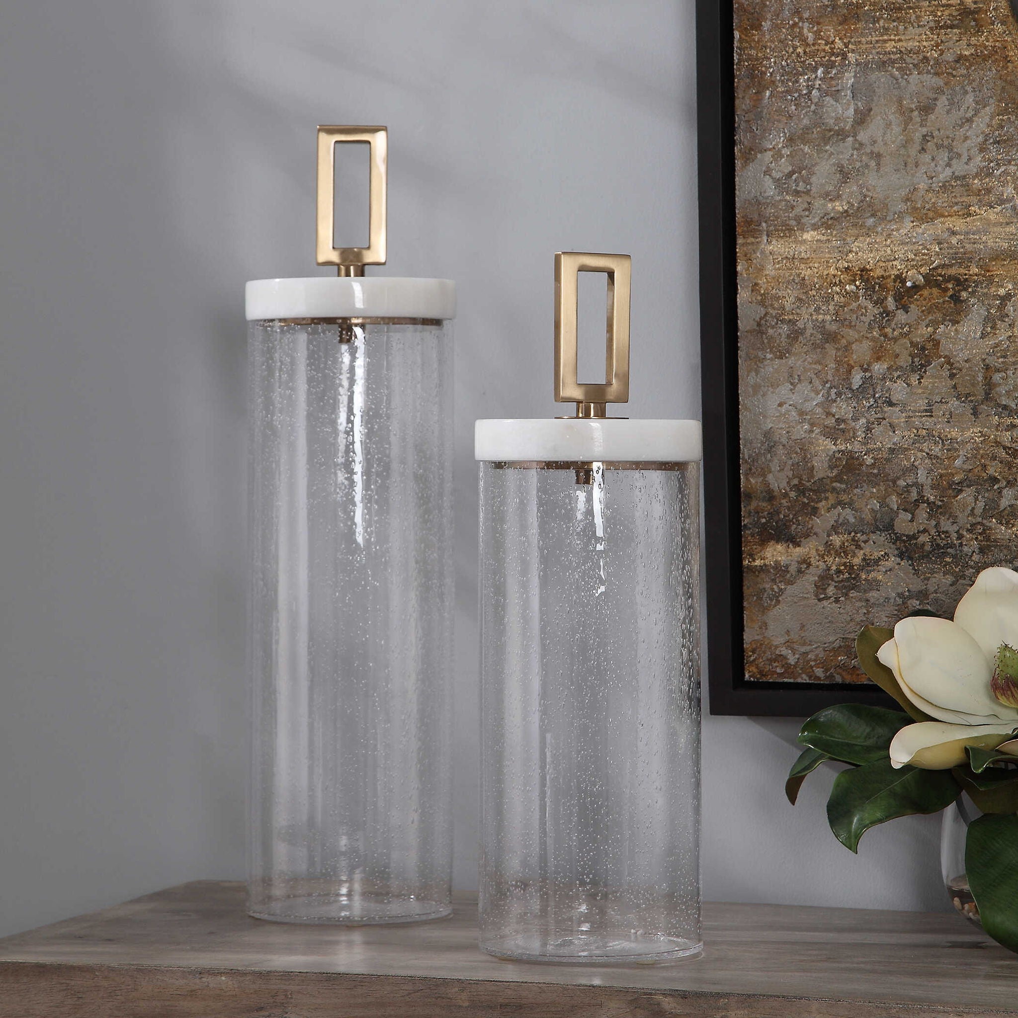 Hayworth - Seeded Glass Containers (Set of 2) - White - Image 2