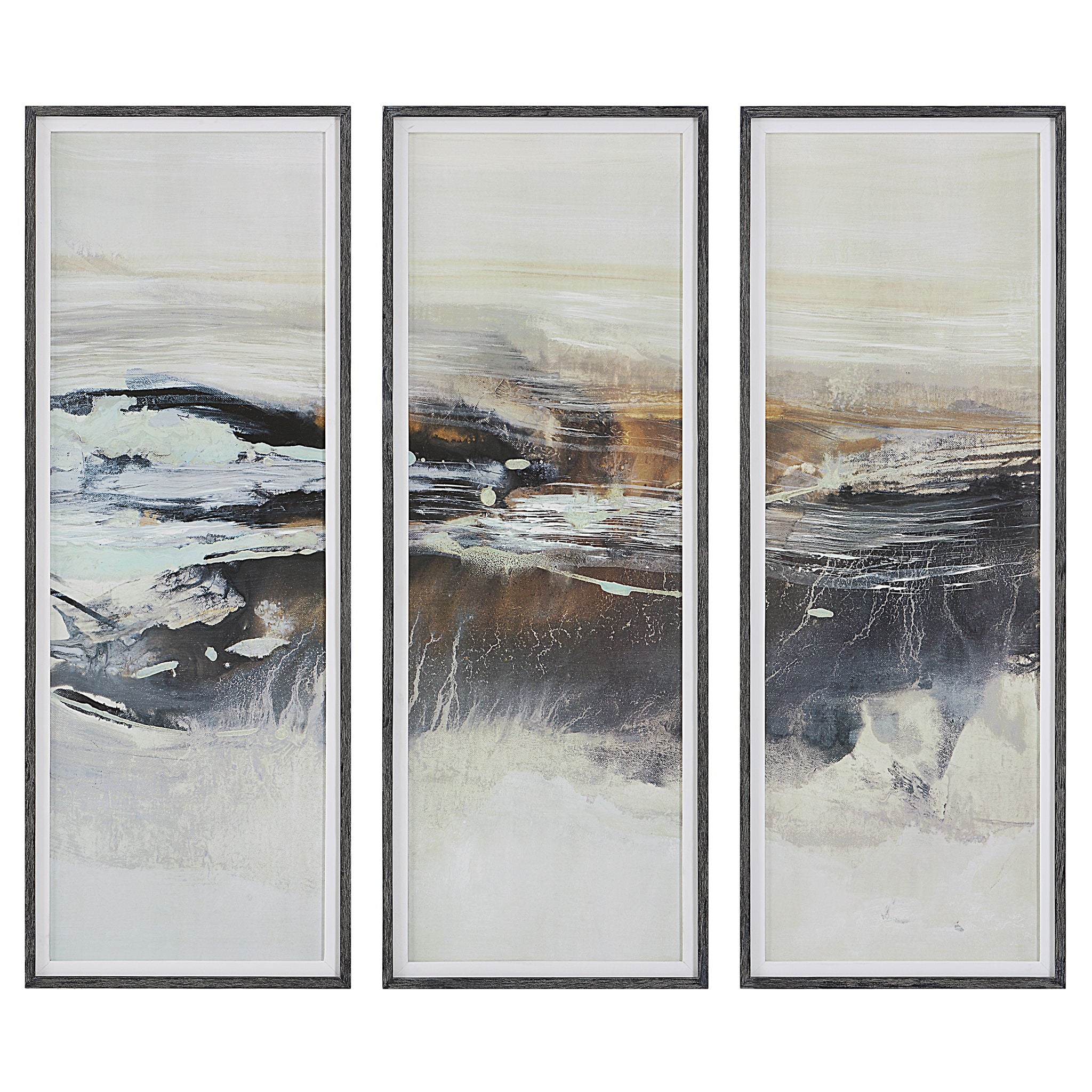 Graphite - Horizon Framed Prints (Set of 3) - Pearl Silver - Image 1