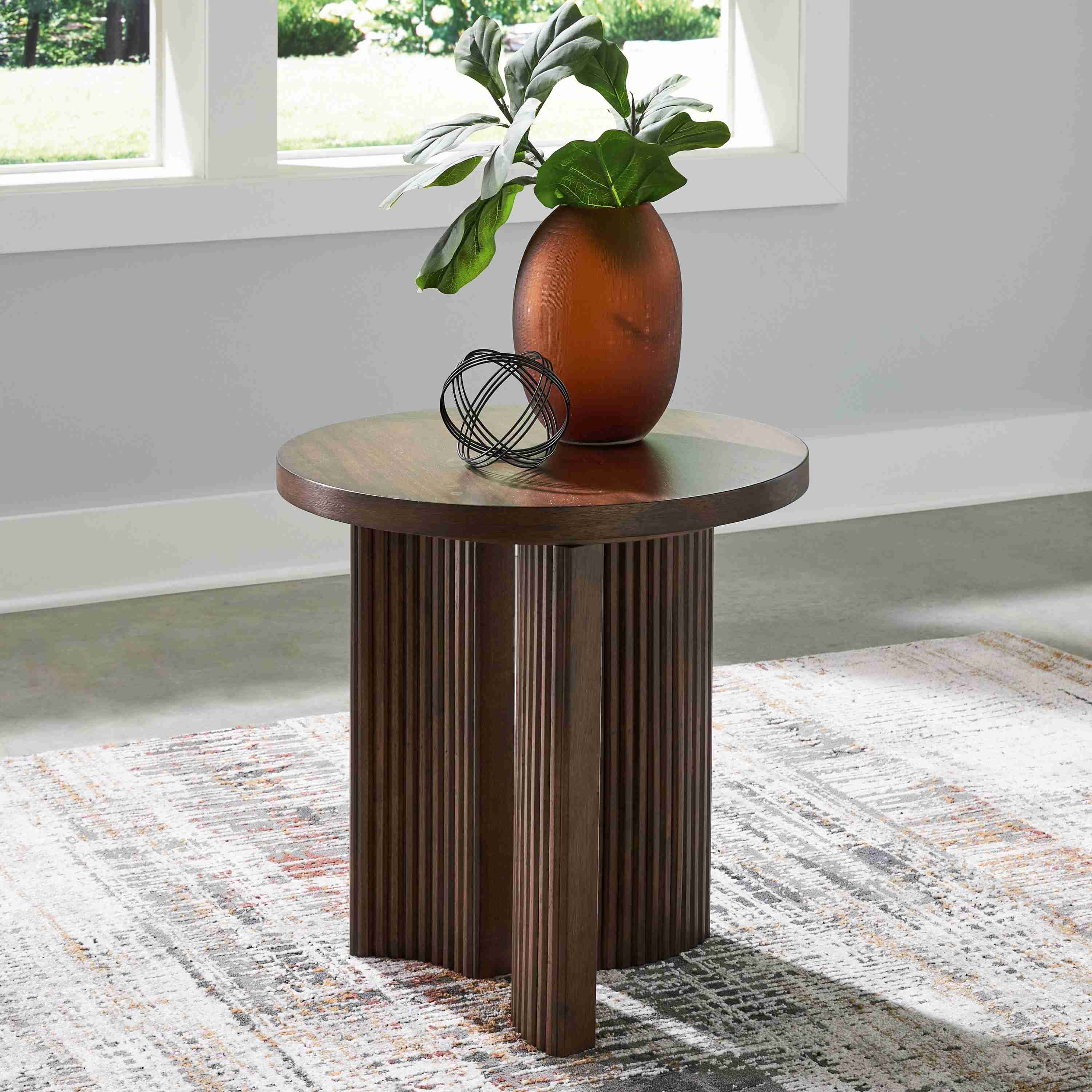 Korestone - Round End Table - Dark Brown - Image 2