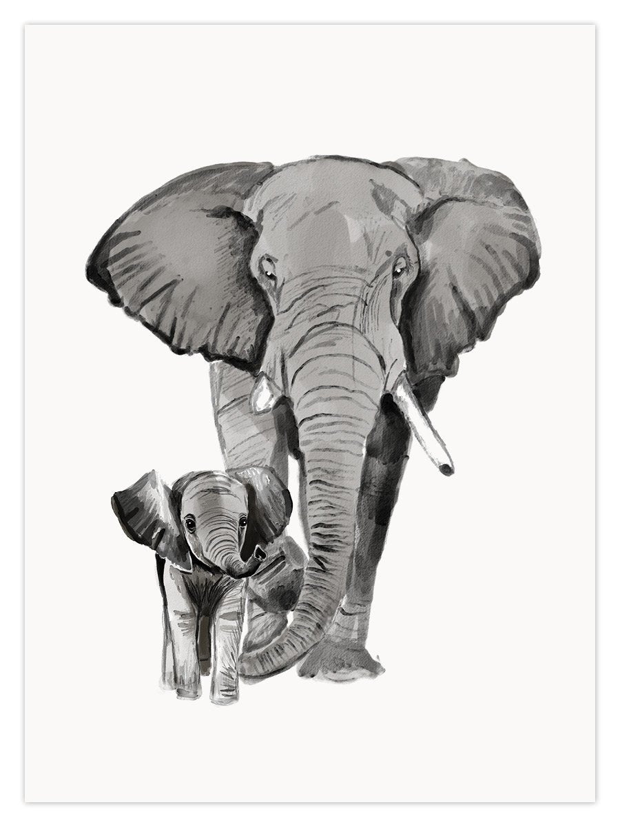 Baby and Mamma Elephant (W) - Image 1