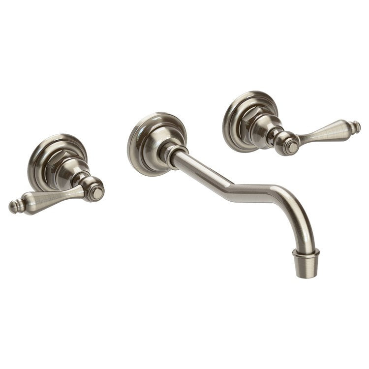 Lavatory Faucet Chesterfield Wall Mount 8 Inch Spread 2 Lever ADA WaterSense Antique Nickel 1.2 Gallons Per Minute Brass Less Drain Spout Reach 9-3/4 Inch - Image 1