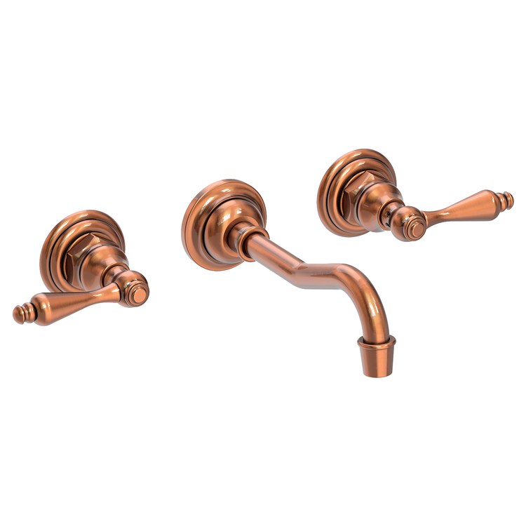 Lavatory Faucet Chesterfield Wall Mount 8 Inch Spread 2 Lever ADA WaterSense Antique Copper 1.2 Gallons Per Minute Brass Less Drain Spout Reach 7-1/4 Inch - Image 1