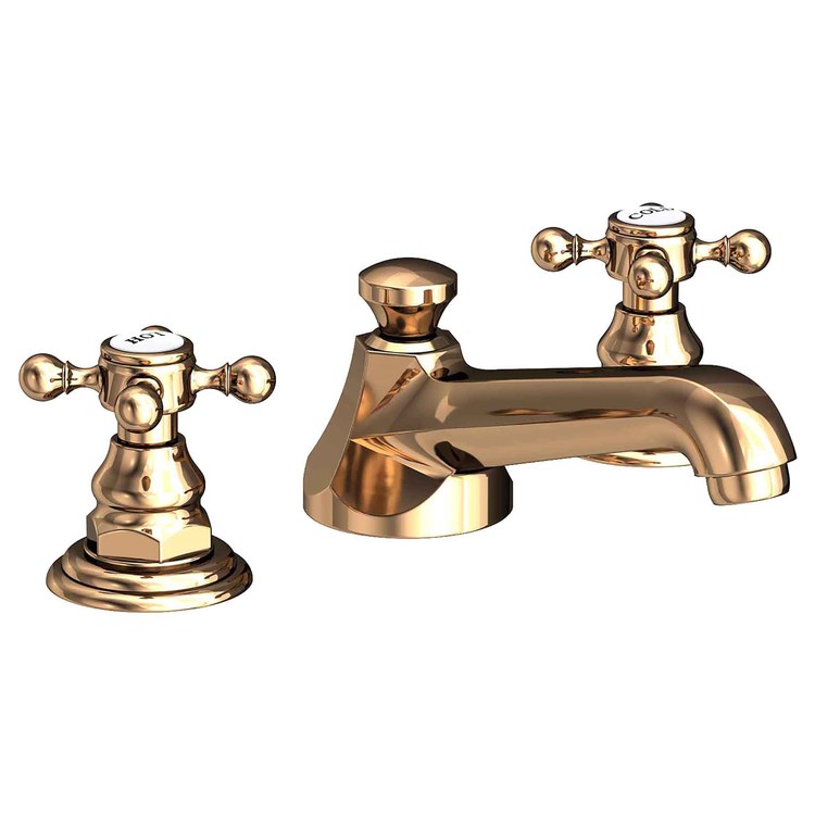 Lavatory Faucet Astor Widespread 8 to 20 Inch Spread 2 Cross WaterSense French Gold PVD 1.2 Gallons per Minute Fixed Pop-Up 3 Hole - Image 1