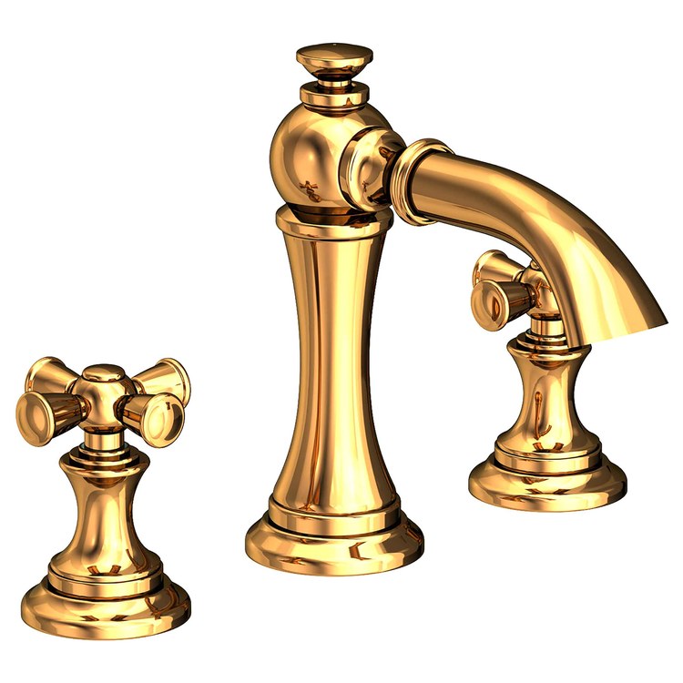 Lavatory Faucet Sutton Widespread 8 to 20 Inch Spread 2 Cross ADA WaterSense Polished Gold PVD 1.2 Gallons per Minute Fixed Pop-Up 3 Hole