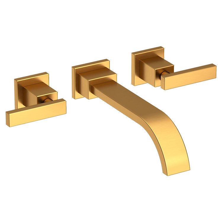 Lavatory Faucet Secant Wall Mount 8 Inch Spread 2 Lever ADA WaterSense Satin Gold PVD 1.2 Gallons per Minute Fixed Less Drain 3 Hole - Image 1