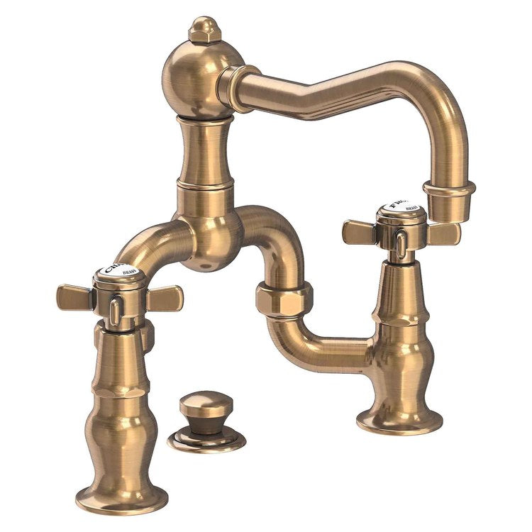 Lavatory Faucet Fairfield Bridge 8 to 9-3/4 Inch Spread 2 Cross ADA WaterSense Antique Brass 1.2 Gallons per Minute Swivel Pop-Up 3 Hole - Image 1