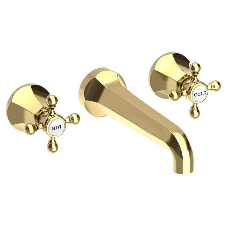 Lavatory Faucet Metropole Wall Mount 8 Inch Spread 2 Cross ADA WaterSense Forever Brass PVD 1.2 Gallons Per Minute Brass Less Drain Spout Reach 7-1/2 Inch - Image 1