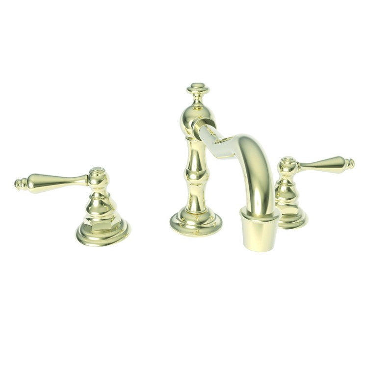 Lavatory Faucet Chesterfield Widespread 8 to 20 Inch Spread 2 Lever ADA Watersense French Gold PVD 1.2 Gallons Per Minute Brass Pop-Up with Tailpiece Spout Reach 7 Inch - Image 1