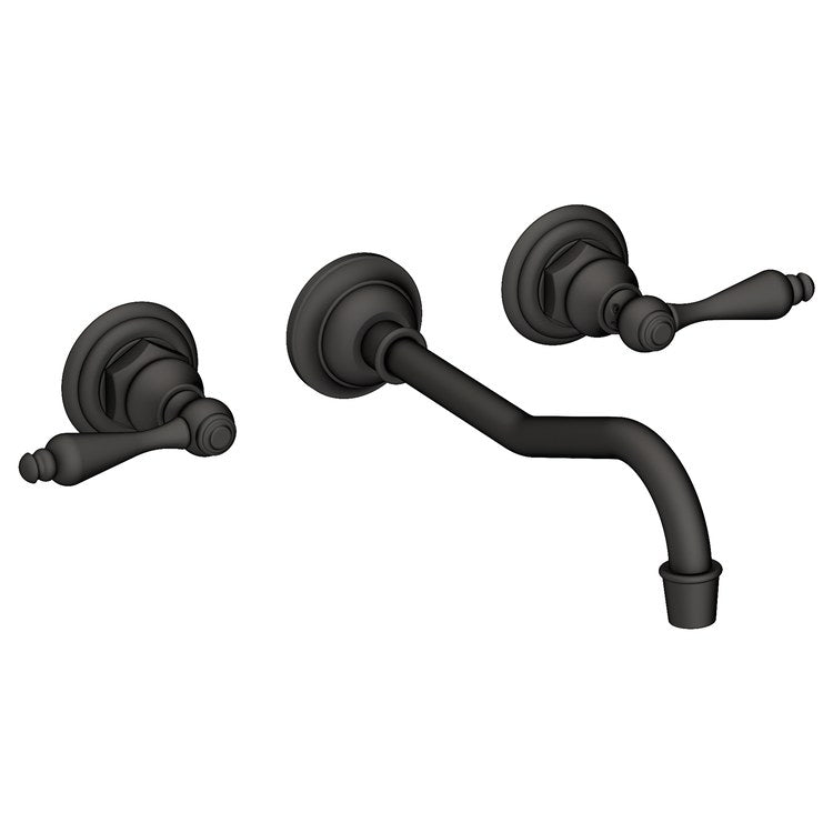 Lavatory Faucet Chesterfield Wall Mount 8 Inch Spread 2 Lever ADA WaterSense Flat Black 1.2 Gallons Per Minute Brass Less Drain Spout Reach 9-3/4 Inch - Image 1