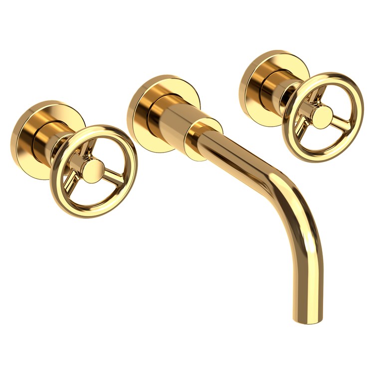 Slater Two Handle Wall-Mount Bathroom Faucet - Polished Brass Uncoated - Image 1
