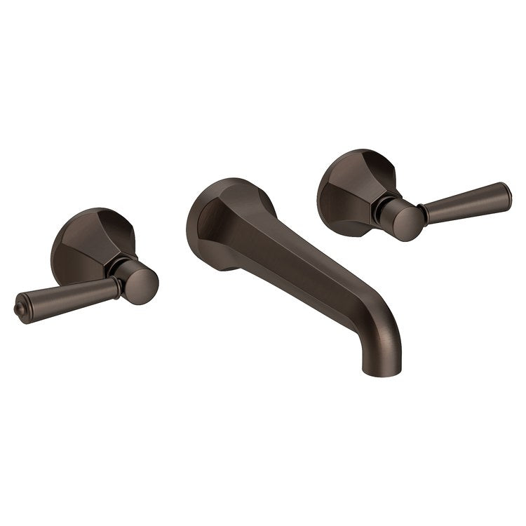 Lavatory Faucet Metropole Wall Mount 8 Inch Spread 2 Lever ADA WaterSense English Bronze 1.2 Gallons Per Minute Brass Less Drain Spout Reach 7-1/2 Inch - Image 1