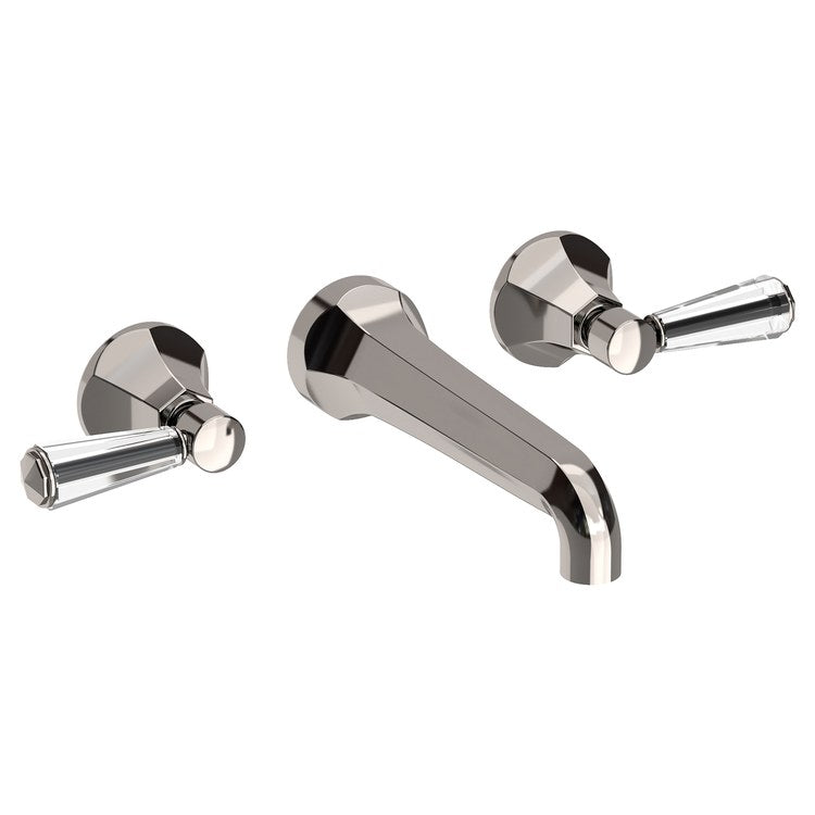 Lavatory Faucet Metropole Wall Mount 8 Inch Spread 2 Lever ADA WaterSense Polished Nickel 1.2 Gallons Per Minute Brass/Crystal Less Drain Spout Reach 7-1/2 Inch - Image 1