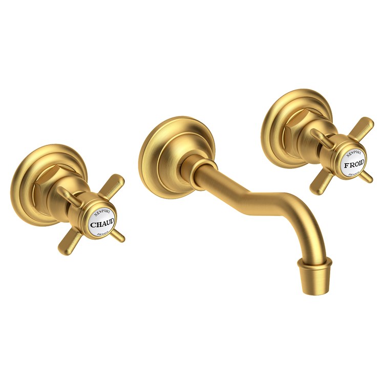 Lavatory Faucet Fairfield Wall Mount 8 Inch Spread 2 Cross ADA WaterSense Satin Bronze PVD 1.2 Gallons per Minute Less Drain 3 Hole - Image 1