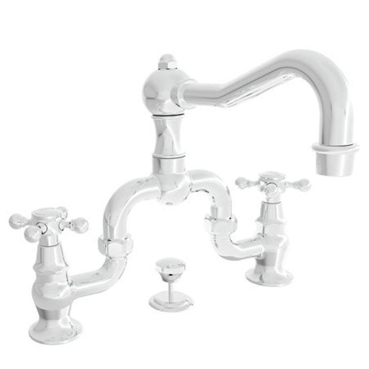 Lavatory Faucet Chesterfield Bridge 8 to 9-5/8 Inch Spread 2 Cross ADA WaterSense Aged Brass 1.2 Gallons per Minute Deck Swivel Pop-Up with Tailpiece 3 Hole - Image 1