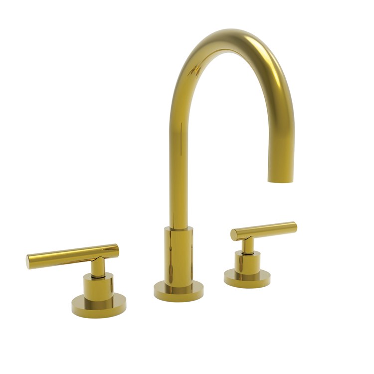 East Linear Two Handle Widespread Bathroom Faucet with Lever Handles with Drain – Polished Brass Uncoated