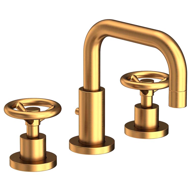 Lavatory Faucet Tyler Widespread 8 to 20 Inch Spread 2 Wheel WaterSense Satin Gold PVD 1.2 Gallons per Minute Fixed Pop-Up 3 Hole - Image 1