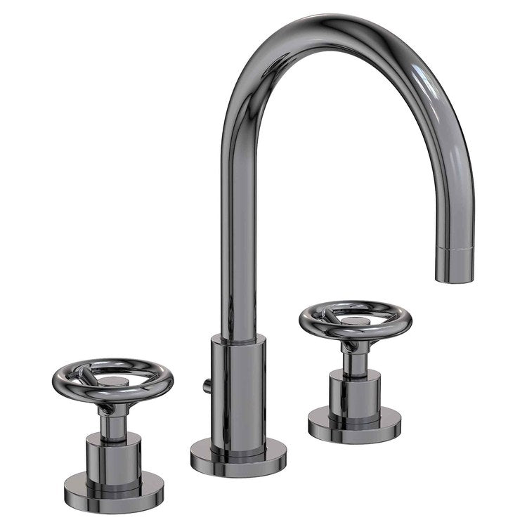 Lavatory Faucet Slater Widespread 8 to 20 Inch Spread 2 Wheel WaterSense Midnight Chrome 1.2 Gallons per Minute Gooseneck Pop-Up 3 Hole - Image 1