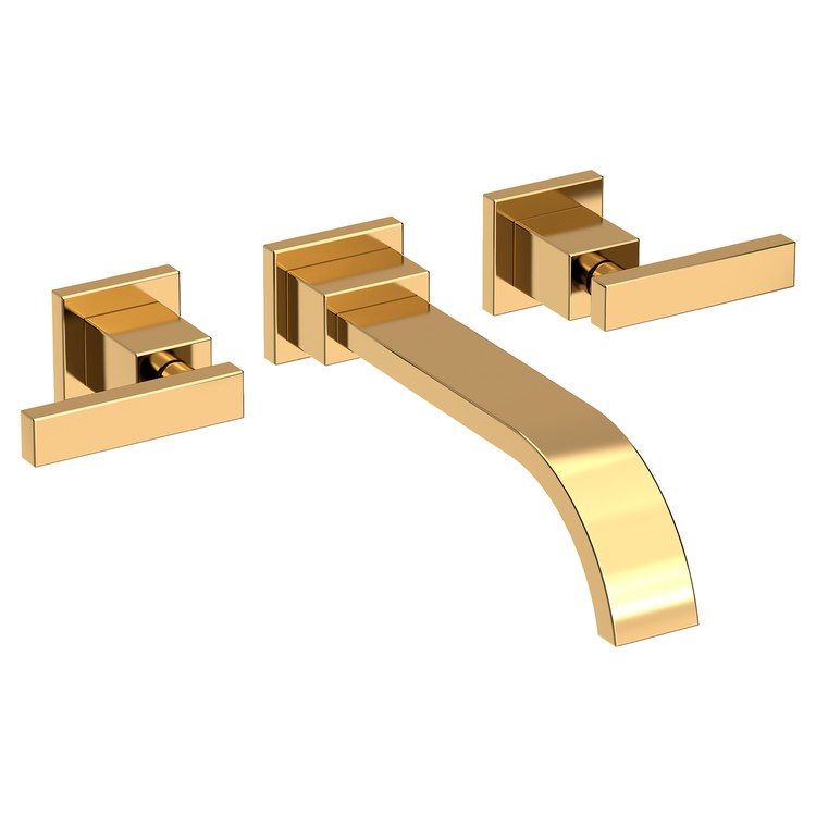 Lavatory Faucet Secant Wall Mount 8 Inch Spread 2 Lever ADA WaterSense Polished Brass Uncoated Living 1.2 Gallons per Minute Fixed Less Drain 3 Hole - Image 1