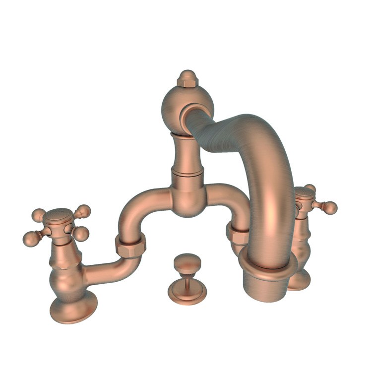 Lavatory Faucet Chesterfield Bridge 8 to 9-5/8 Inch Spread 2 Cross ADA WaterSense Antique Copper 1.2 Gallons per Minute Deck Swivel Pop-Up with Tailpiece 3 Hole - Image 1