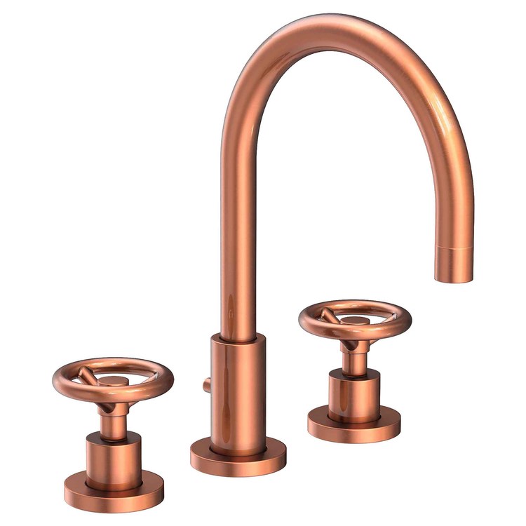 Lavatory Faucet Slater Widespread 8 to 20 Inch Spread 2 Wheel WaterSense Antique Copper 1.2 Gallons per Minute Gooseneck Pop-Up 3 Hole - Image 1