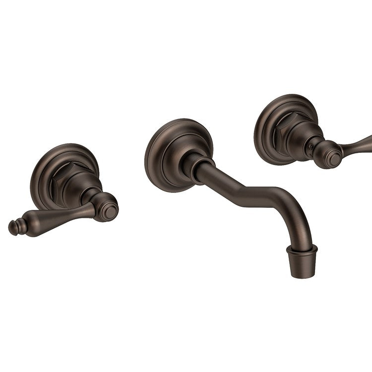 Lavatory Faucet Chesterfield Wall Mount 8 Inch Spread 2 Lever ADA WaterSense English Bronze 1.2 Gallons Per Minute Brass Less Drain Spout Reach 7-1/4 Inch - Image 1