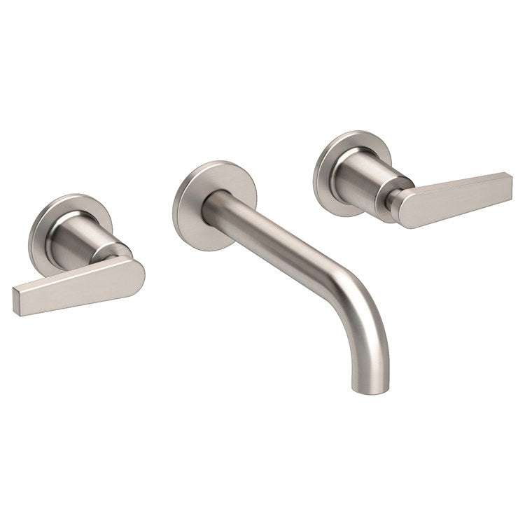 Lavatory Faucet Dorrance Wall Mount 8 Inch Spread 2 Lever ADA Watersense Satin Nickel PVD 1.2 Gallons Per Minute Brass Less Drain Spout Reach 7-1/9 Inch - Image 1