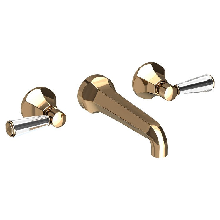 Lavatory Faucet Metropole Wall Mount 8 Inch Spread 2 Lever ADA WaterSense French Gold PVD 1.2 Gallons Per Minute Brass/Crystal Less Drain Spout Reach 7-1/2 Inch - Image 1